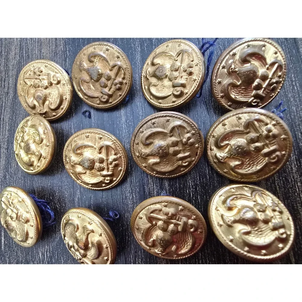 12pc‎ Vintage US Navy Eagle Anchor Brass Buttons Military Uniform Gold Tone Set